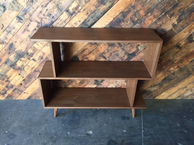 Small Mid Century Style Custom Walnut Zig Zag Shelf