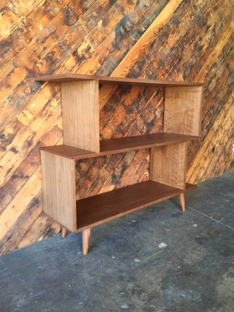 Small Mid Century Style Custom Walnut Zig Zag Shelf