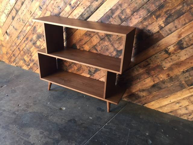 Small Mid Century Style Custom Walnut Zig Zag Shelf
