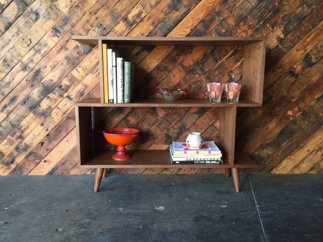 Small Mid Century Style Custom Walnut Zig Zag Shelf