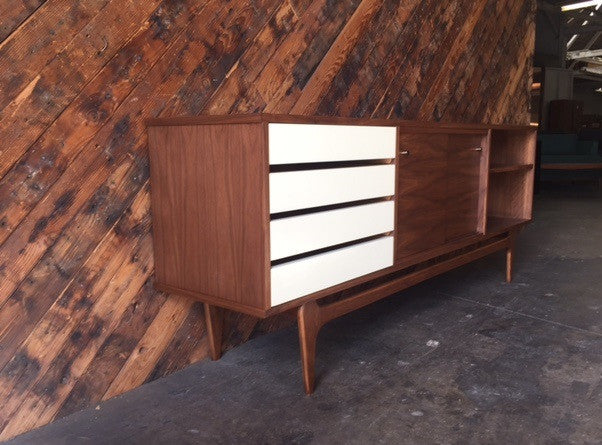 Mid Century Style Custom Walnut Credenza with 4 drawers and 2 doors