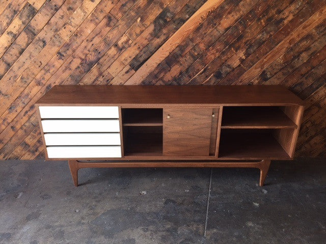 Mid Century Style Custom Walnut Credenza with 4 drawers and 2 doors