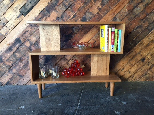 Mid Century Style Custom Cherry Wood Zig Zag Shelf