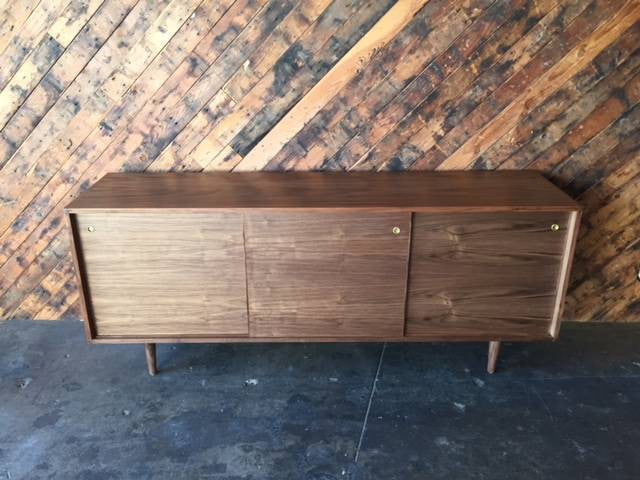 Mid Century Style Custom Walnut Credenza with 3 sliding doors