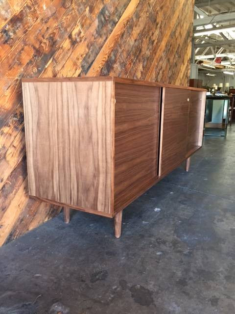 Mid Century Style Custom Walnut Credenza with 3 sliding doors