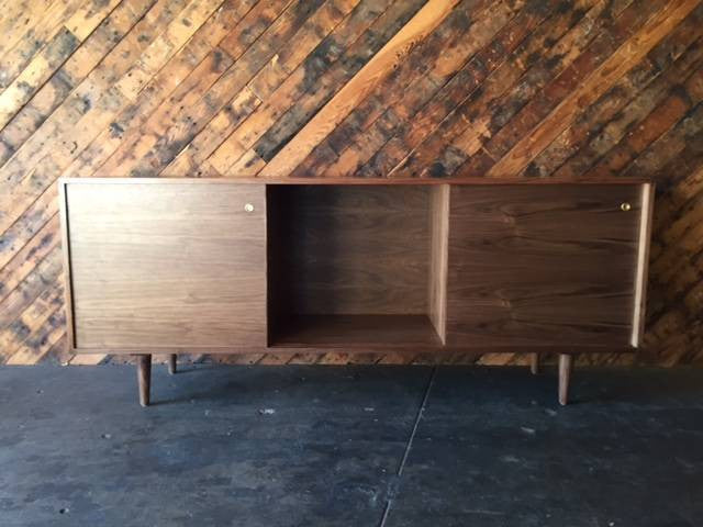 Mid Century Style Custom Walnut Credenza with 3 sliding doors