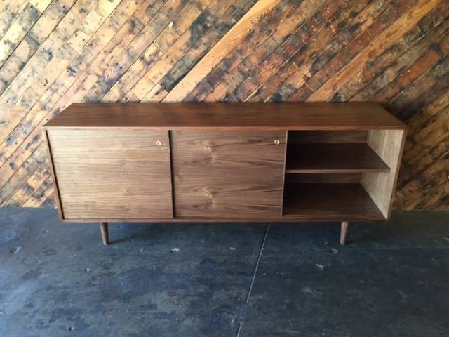 Mid Century Style Custom Walnut Credenza with 3 sliding doors