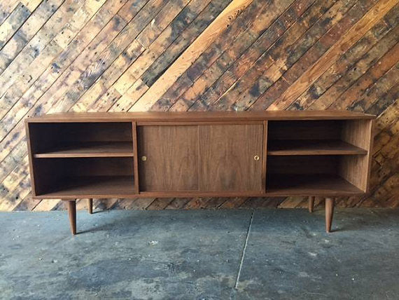 Mid Century Style Custom Walnut Credenza with 3 bays