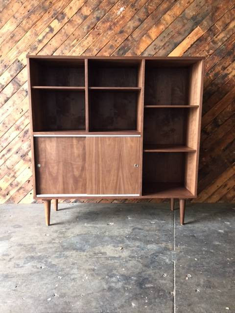 Mid Century Style Custom Walnut Bookcase Shelf Bar/ Dining Hutch