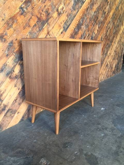 Mid Century Style Custom Walnut Bar Record Cabinet