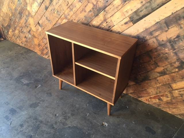 Mid Century Style Custom Walnut Bar Record Cabinet