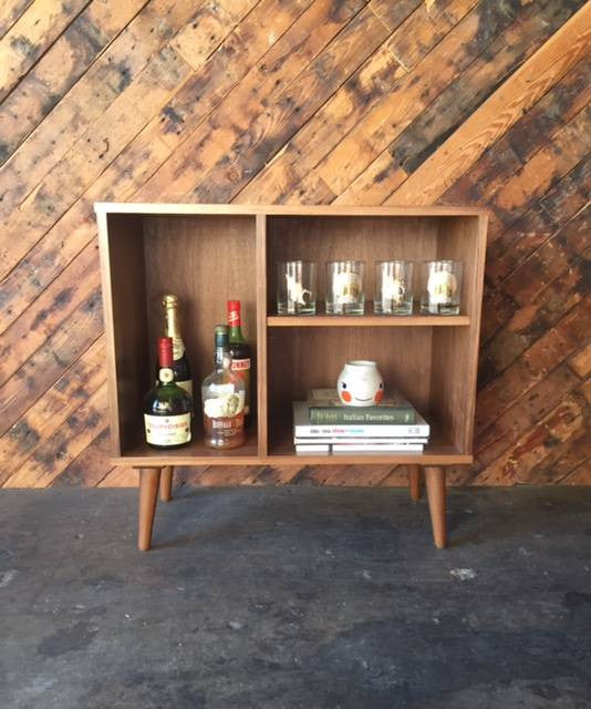 Mid Century Style Custom Walnut Bar Record Cabinet