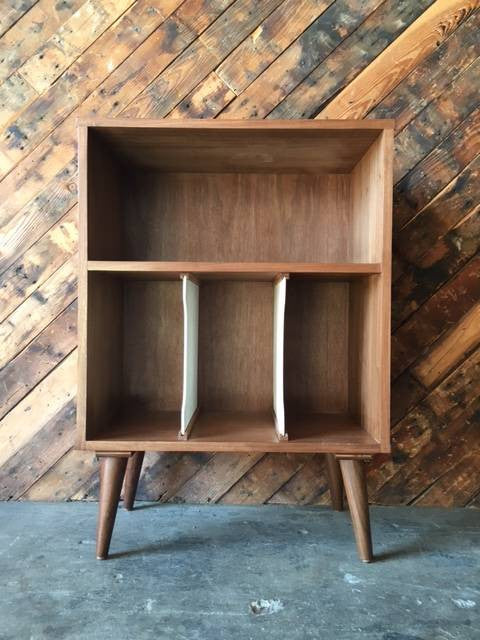 Mid Century Style Mini Credenza Record Stand with 3 record bays and media bay