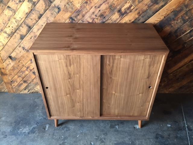 Custom Mid Century Style Walnut Credenza Record Cabinet