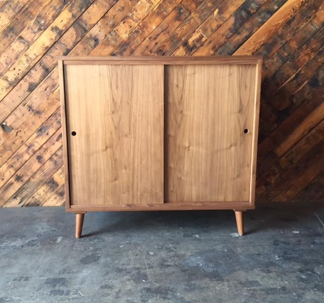 Custom Mid Century Style Walnut Credenza Record Cabinet