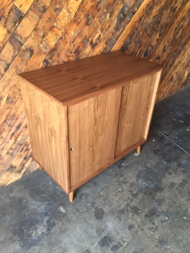 Custom Mid Century Style Walnut Credenza Record Cabinet