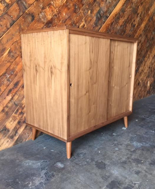 Custom Mid Century Style Walnut Credenza Record Cabinet