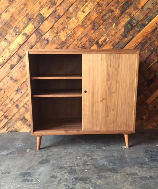 Custom Mid Century Style Walnut Credenza Record Cabinet