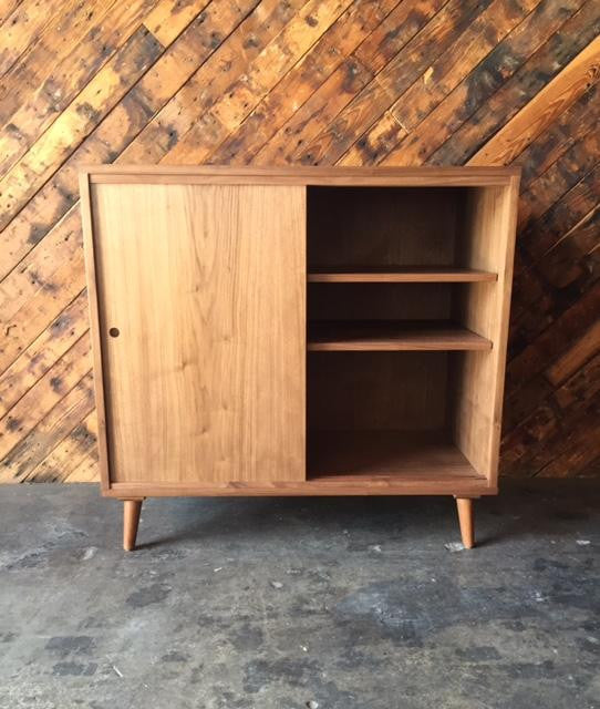 Custom Mid Century Style Walnut Credenza Record Cabinet