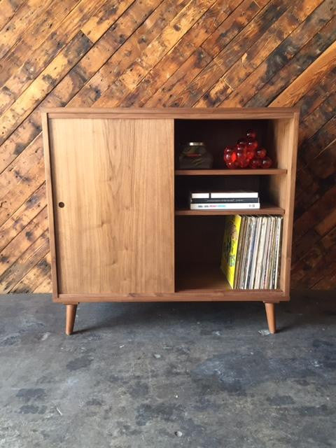 Custom Mid Century Style Walnut Credenza Record Cabinet