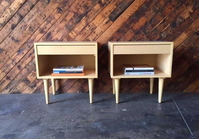 Custom Mid Century Style Maple Pair of Nightstands