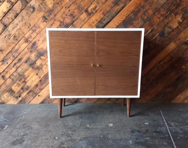 Custom Mid Century Style Walnut Lacquer Cabinet