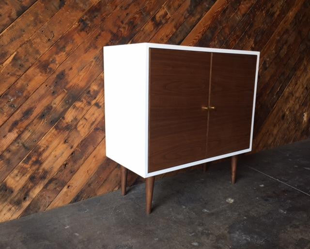 Custom Mid Century Style Walnut Lacquer Cabinet