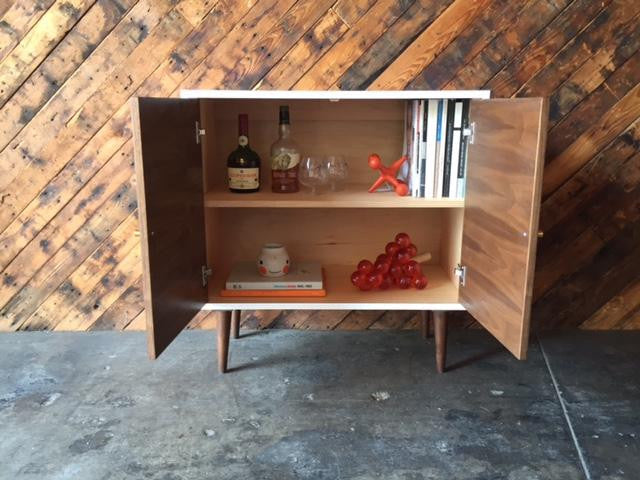 Custom Mid Century Style Walnut Lacquer Cabinet