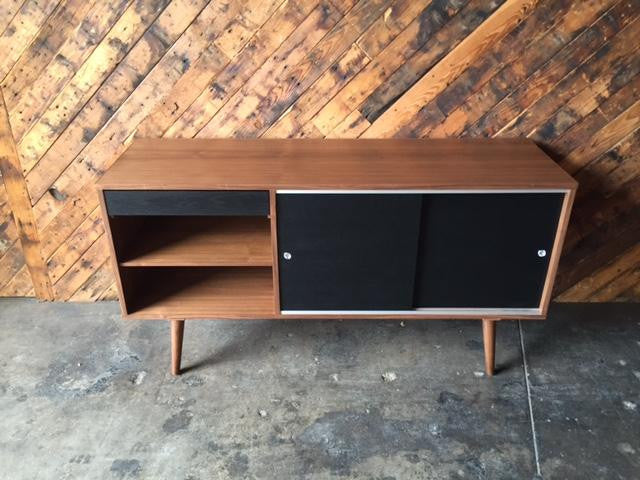 Custom Mid Century Style Walnut Credenza Cabinet