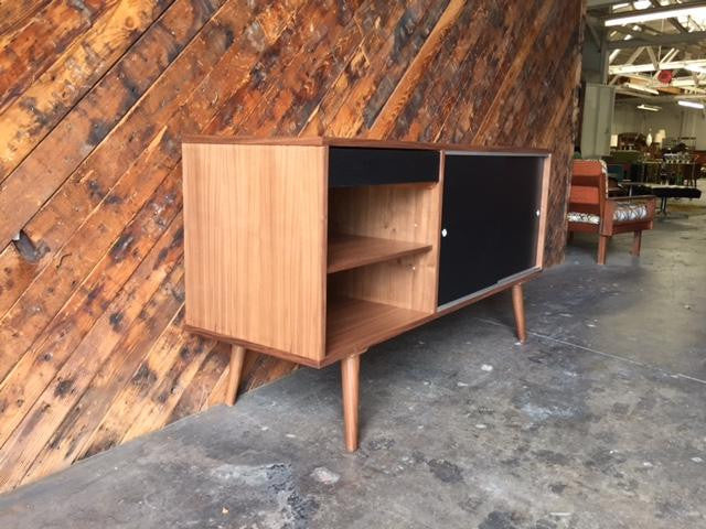 Custom Mid Century Style Walnut Credenza Cabinet