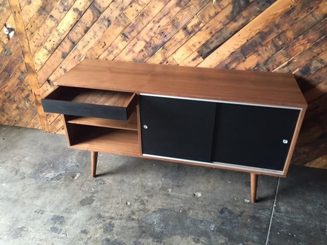 Custom Mid Century Style Walnut Credenza Cabinet