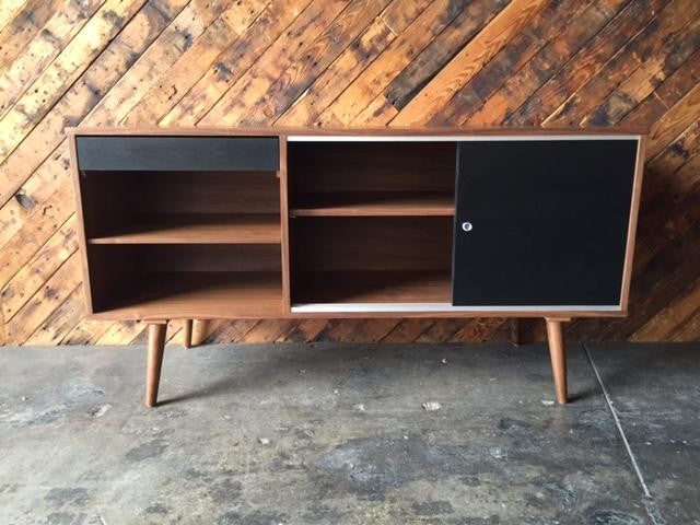 Custom Mid Century Style Walnut Credenza Cabinet
