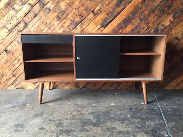 Custom Mid Century Style Walnut Credenza Cabinet