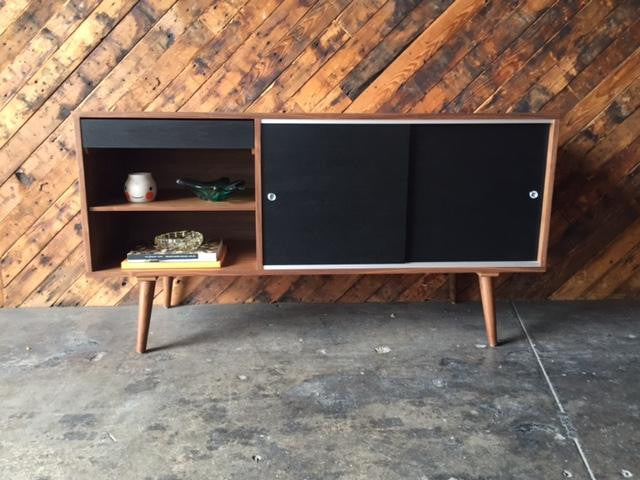 Custom Mid Century Style Walnut Credenza Cabinet