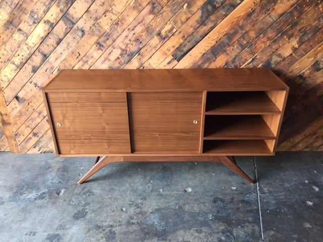 Custom Mid Century Style Walnut Sculpted Base Credenza