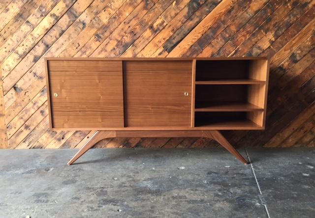 Custom Mid Century Style Walnut Sculpted Base Credenza
