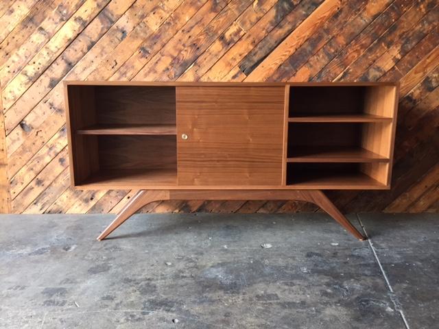 Custom Mid Century Style Walnut Sculpted Base Credenza