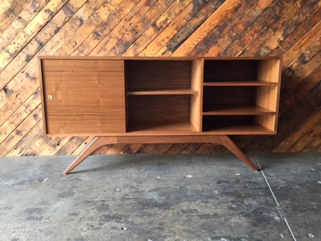 Custom Mid Century Style Walnut Sculpted Base Credenza