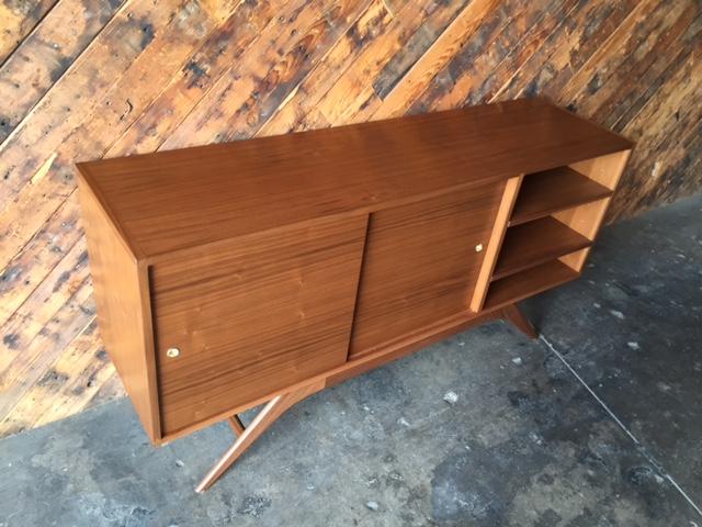 Custom Mid Century Style Walnut Sculpted Base Credenza