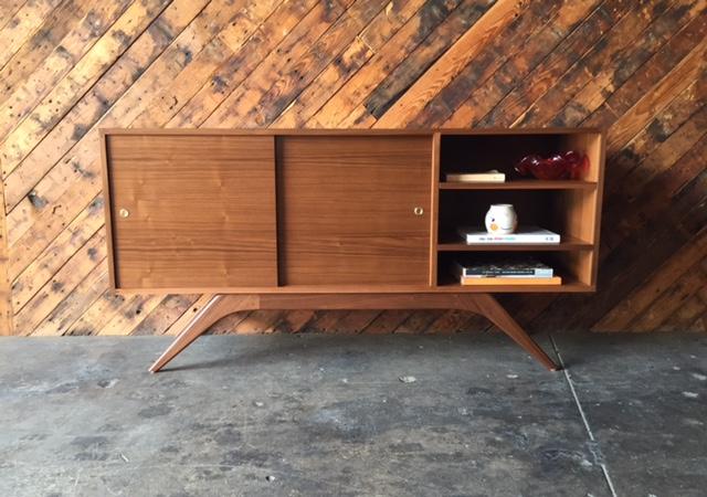 Custom Mid Century Style Walnut Sculpted Base Credenza