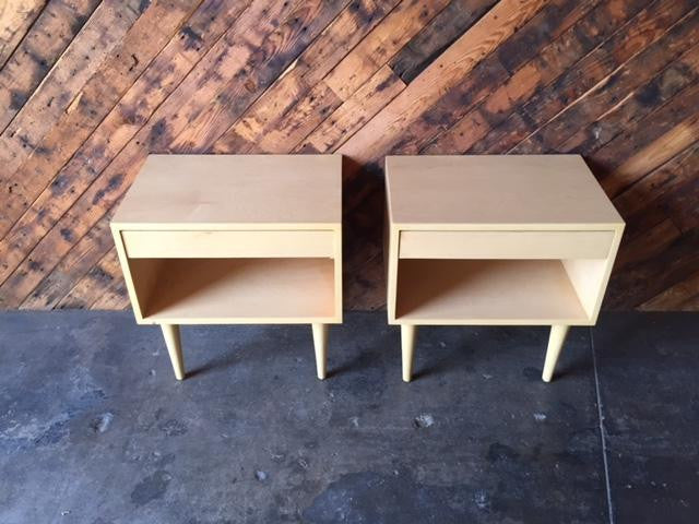 Custom Mid Century Style Maple Pair of Nightstands
