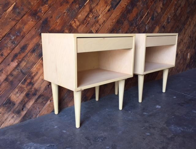 Custom Mid Century Style Maple Pair of Nightstands