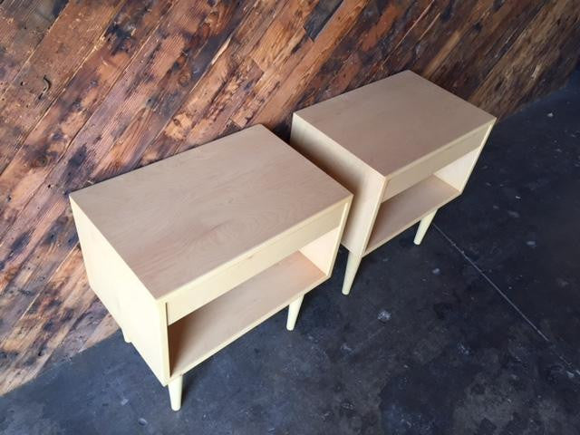 Custom Mid Century Style Maple Pair of Nightstands