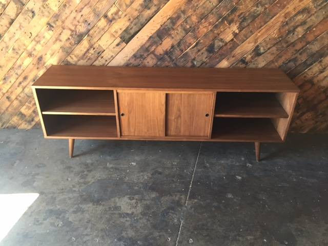 Mid Century Style Custom Credenza with 3 bays and sliding doors