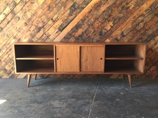 Mid Century Style Custom Credenza with 3 bays and sliding doors