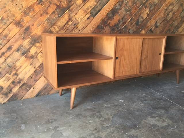 Mid Century Style Custom Credenza with 3 bays and sliding doors