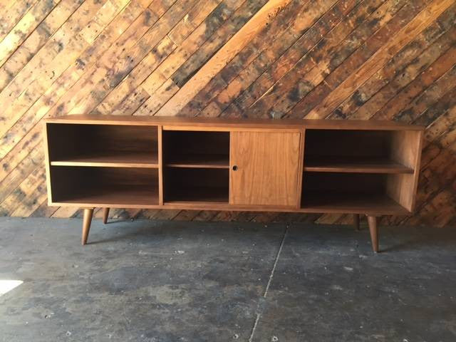 Mid Century Style Custom Credenza with 3 bays and sliding doors