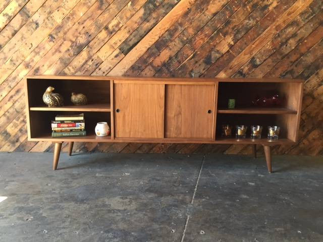 Mid Century Style Custom Credenza with 3 bays and sliding doors
