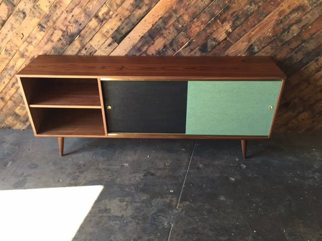 Mid Century Style Rosewood and Brass Custom Media Credenza