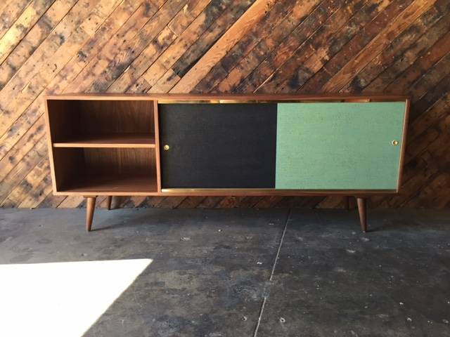 Mid Century Style Rosewood and Brass Custom Media Credenza